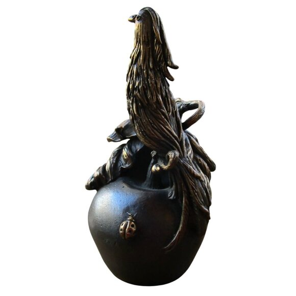 Antique Intricate Bronze Pheasant Bird On Apple With Ladybug Table Bell EUC - Picture 8 of 16